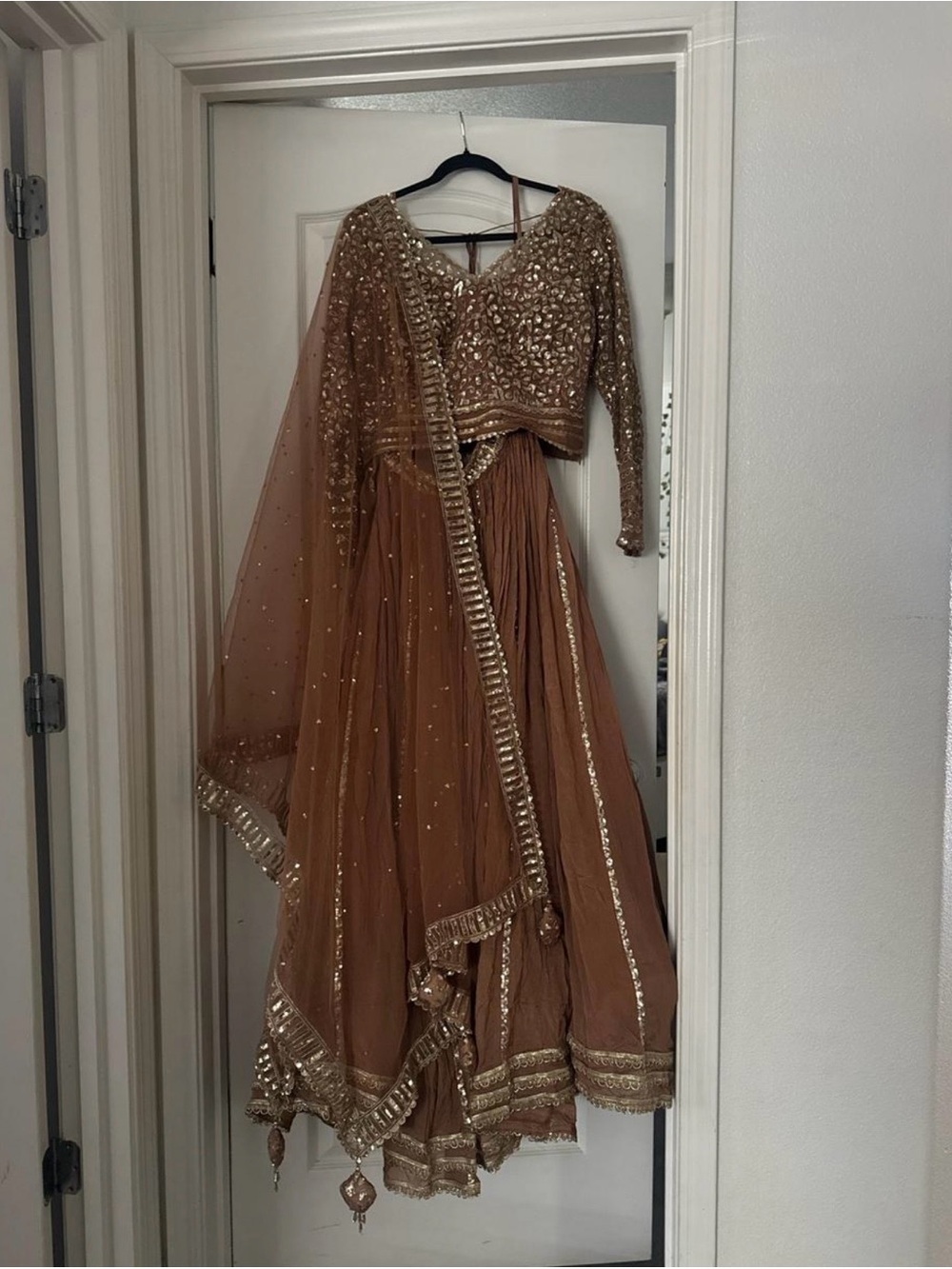 Rose Gold (beautiful rust color) three piece Lehenga Choli Dupetta large